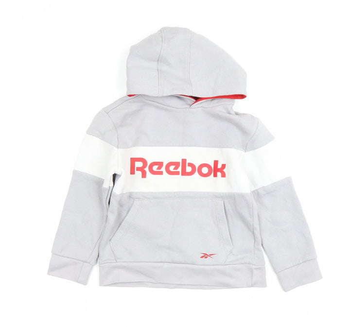 Reebok Boys Grey Pullover Hoodie 4-5 Years Sports Graphic Logo