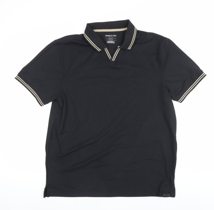 Kenneth Cole Mens Black Polo Shirt Medium Regular Fit Cotton Blend