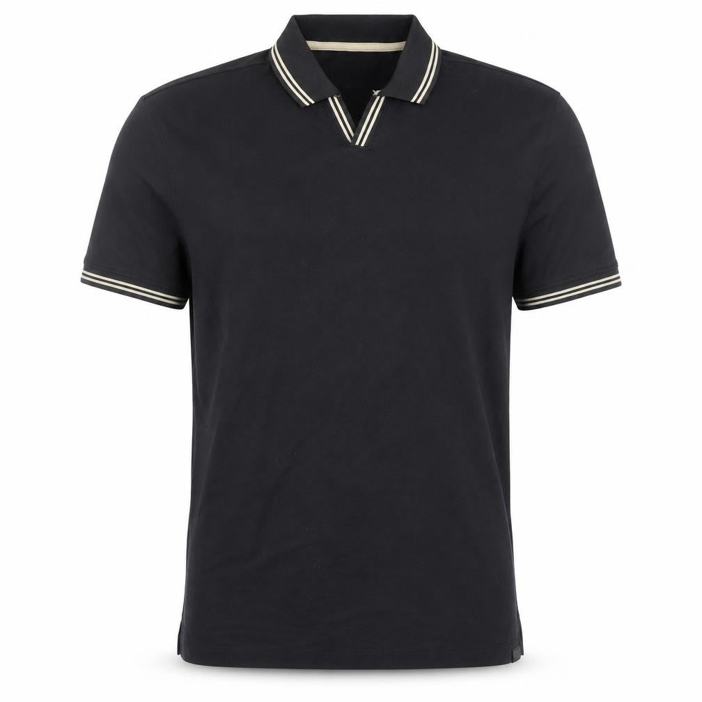 Front view of Kenneth Cole men’s black polo shirt medium regular fit cotton blend