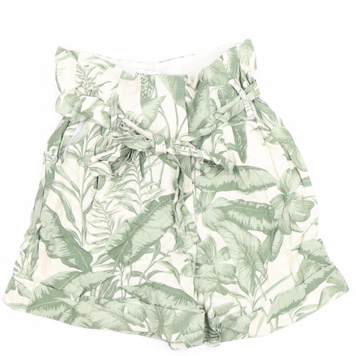 Warehouse Women’s Green Paperbag Shorts Size 8 Tropical Print Linen