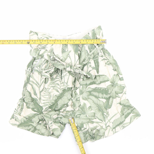 Warehouse Women’s Green Paperbag Shorts Size 8 Tropical Print Linen
