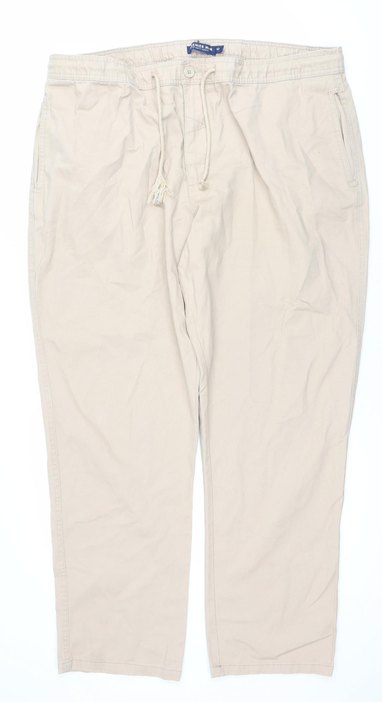 Premier Man Beige Cotton Blend Men’s Chino Trousers Size 42 Regular