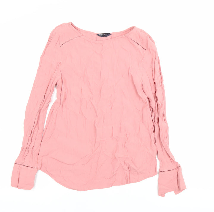 Marks and Spencer Womens Pink Viscose Long Sleeve Tunic Blouse Size 8