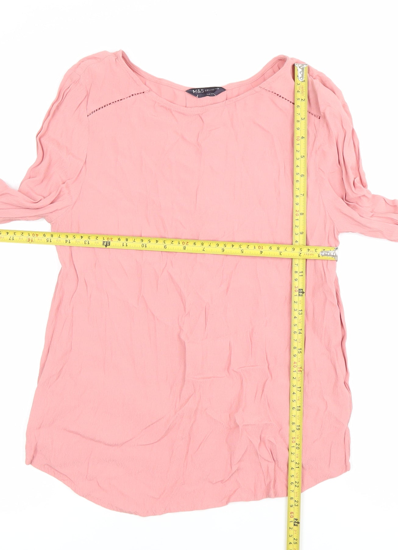 Marks and Spencer Womens Pink Viscose Long Sleeve Tunic Blouse Size 8