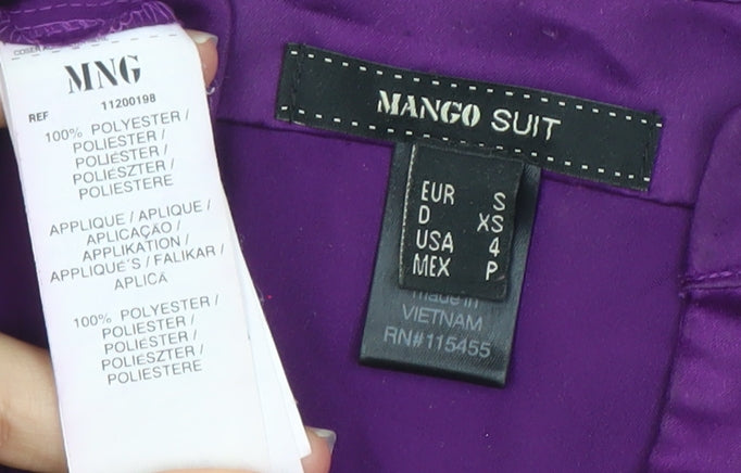 Mango Women’s Purple Satin Blouse Size 8 Puff Sleeve V-Neck