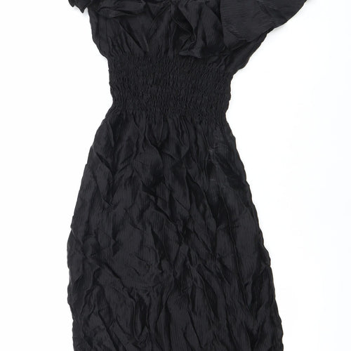 H&M Women’s Black Size 8 Fit & Flare Ruffle Sleeve Dress