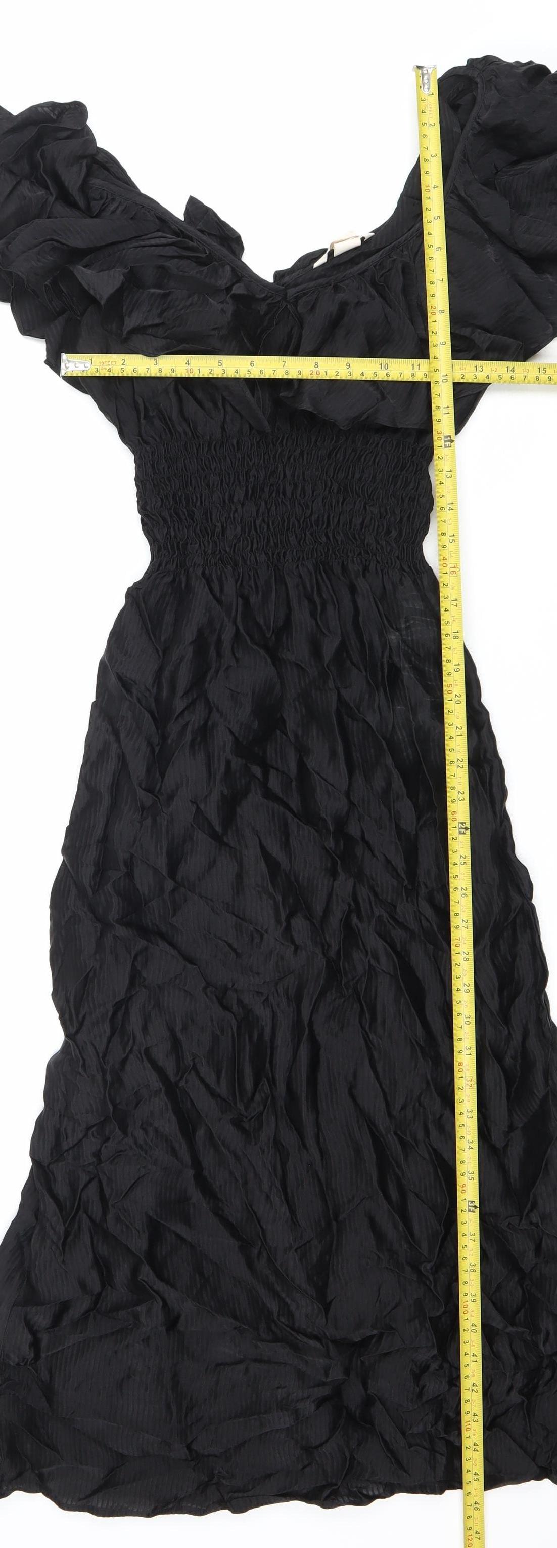 H&M Women’s Black Size 8 Fit & Flare Ruffle Sleeve Dress