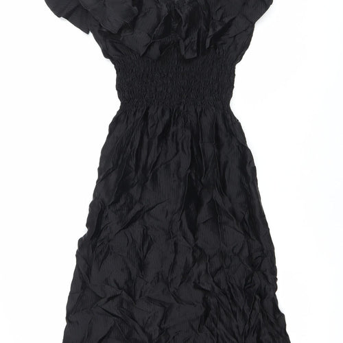 H&M Women’s Black Size 8 Fit & Flare Ruffle Sleeve Dress