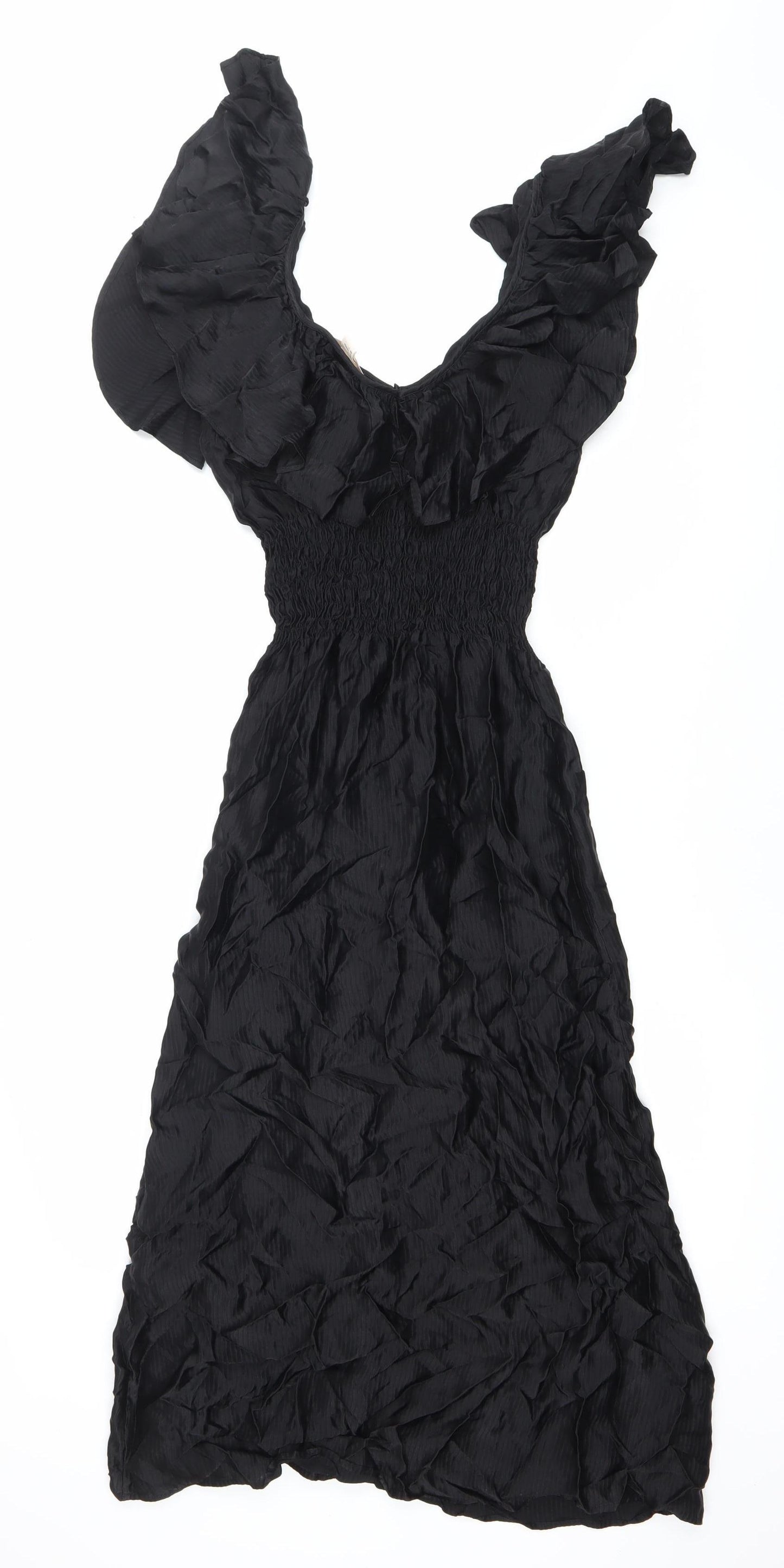 H&M Women’s Black Size 8 Fit & Flare Ruffle Sleeve Dress