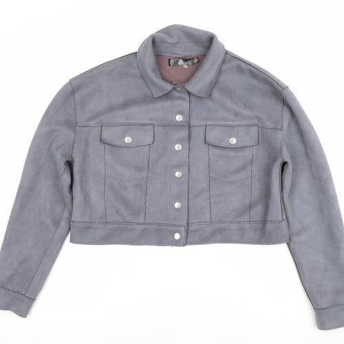 Missguided Women’s Grey Cropped Suede Look Button Jacket UK 8