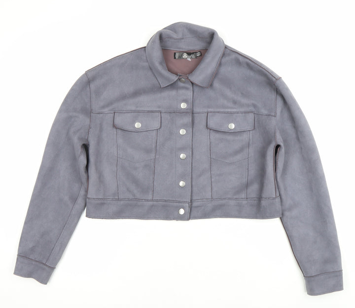 Missguided Women’s Grey Cropped Suede Look Button Jacket UK 8