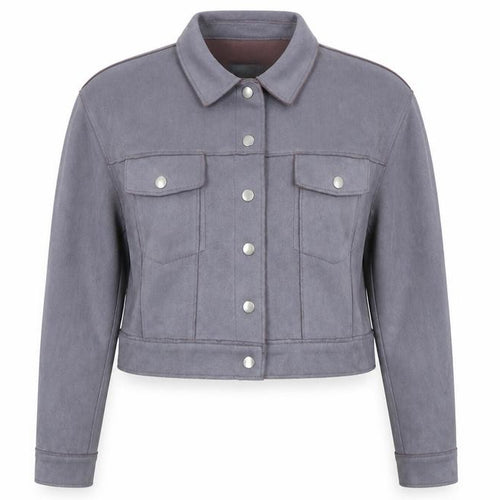 Missguided Women’s Grey Cropped Suede Look Button Jacket UK 8