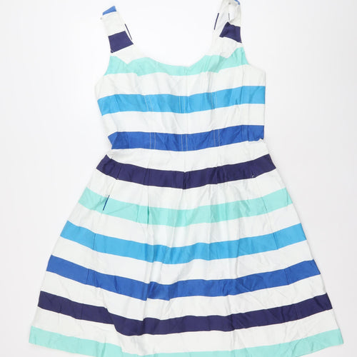 Nine West Women’s Blue Green White Striped Fit & Flare Dress Size 12