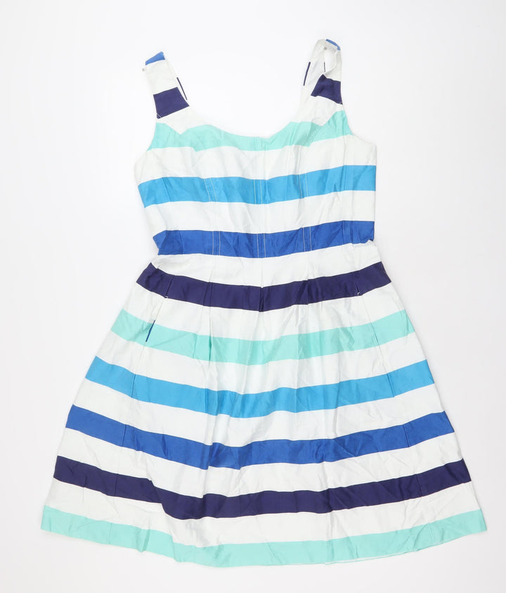 Nine West Women’s Blue Green White Striped Fit & Flare Dress Size 12