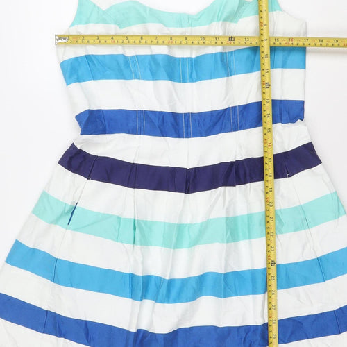 Nine West Women’s Blue Green White Striped Fit & Flare Dress Size 12