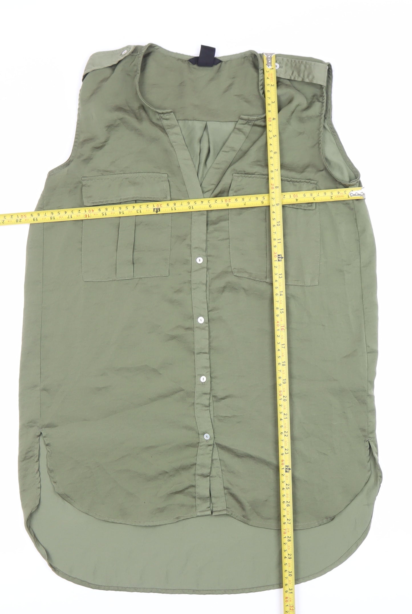 H&M Womens Green Size 8 Sleeveless Button-Up Blouse