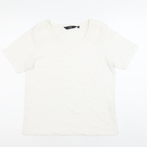 Isle Collection Womens Ivory Short Sleeve Scoop Neck T-Shirt Size 10-12