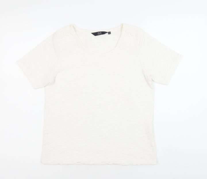 Isle Collection Womens Ivory Short Sleeve Scoop Neck T-Shirt Size 10-12