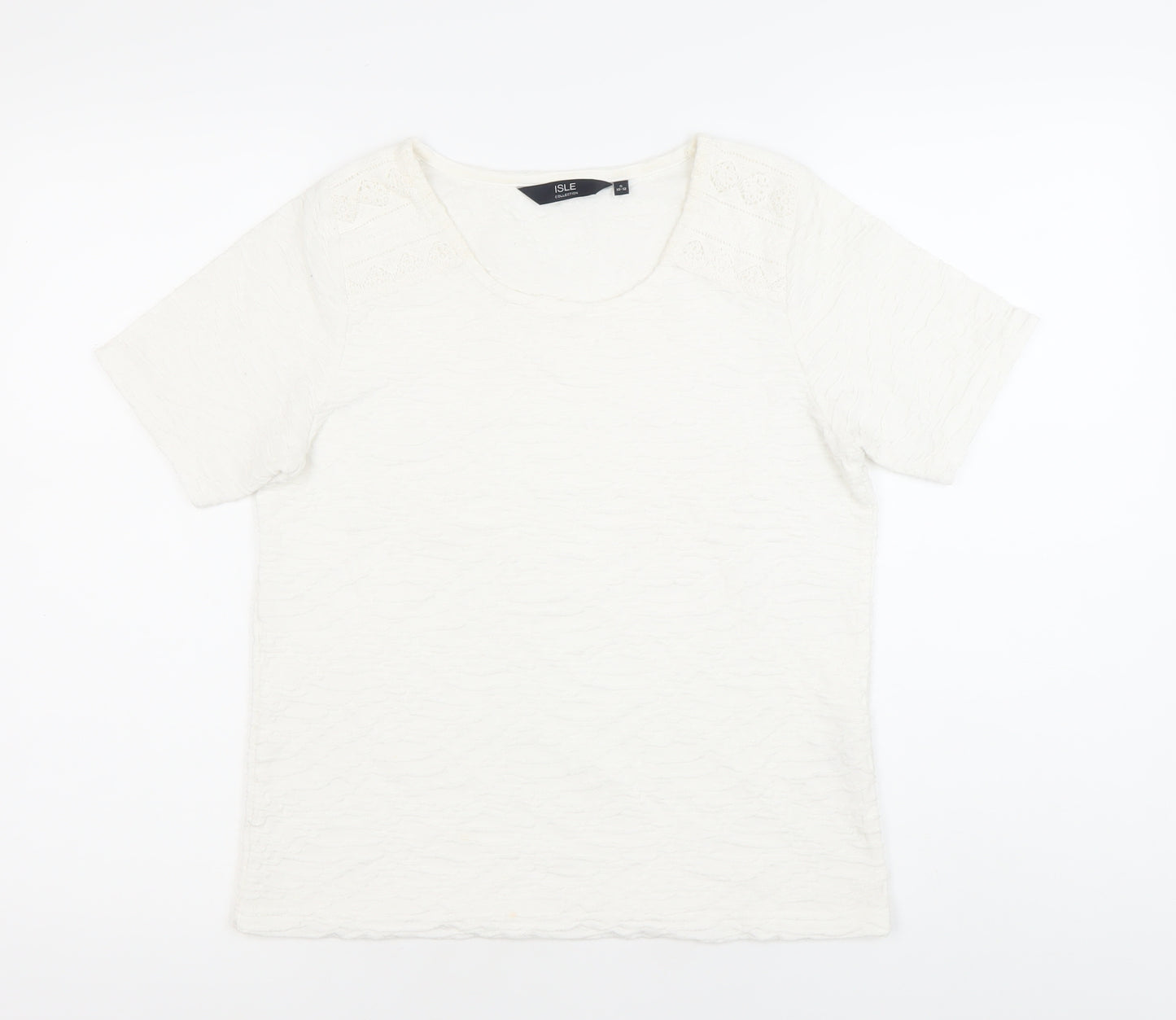 Isle Collection Womens Ivory Short Sleeve Scoop Neck T-Shirt Size 10-12