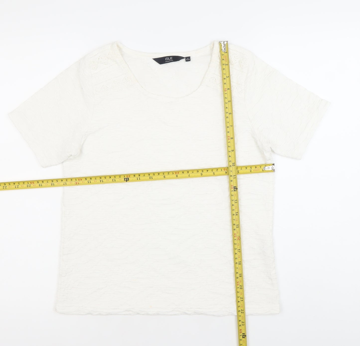 Isle Collection Womens Ivory Short Sleeve Scoop Neck T-Shirt Size 10-12
