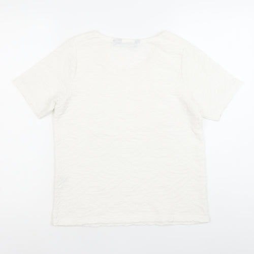 Isle Collection Womens Ivory Short Sleeve Scoop Neck T-Shirt Size 10-12