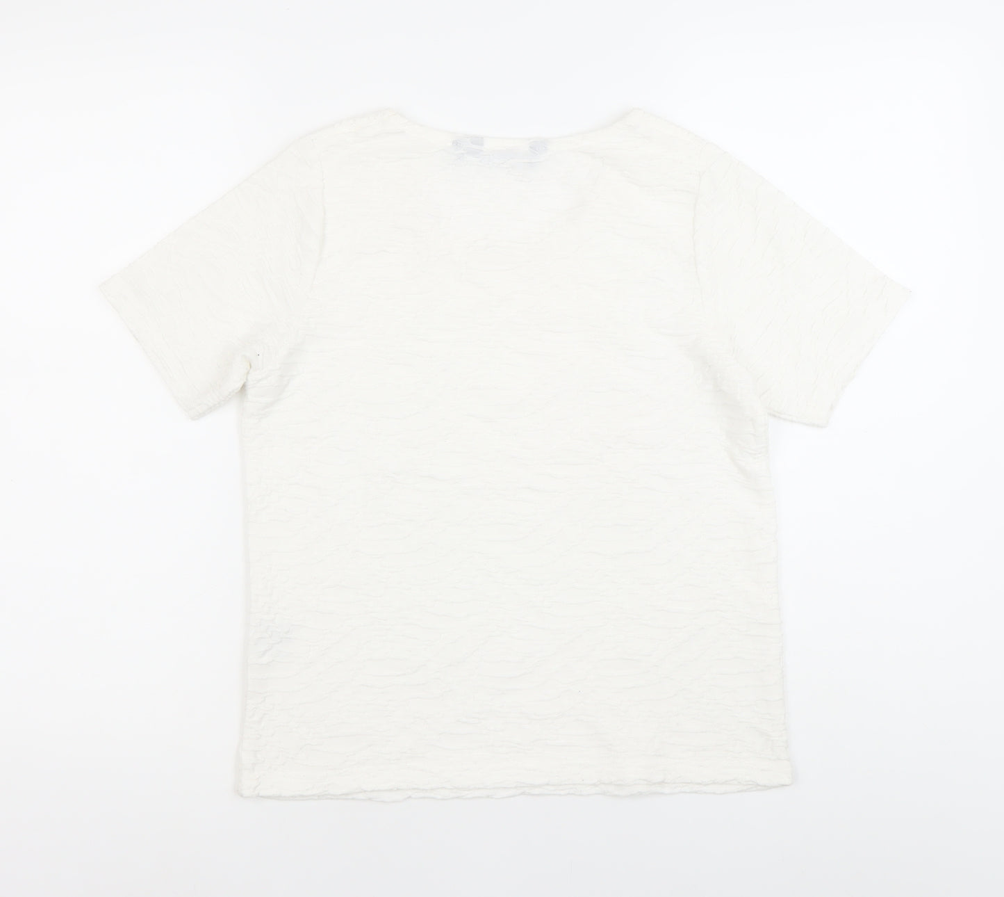 Isle Collection Womens Ivory Short Sleeve Scoop Neck T-Shirt Size 10-12