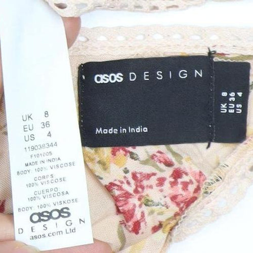 ASOS Women’s Beige Floral Slip Midi Dress Size 8 Viscose Summer