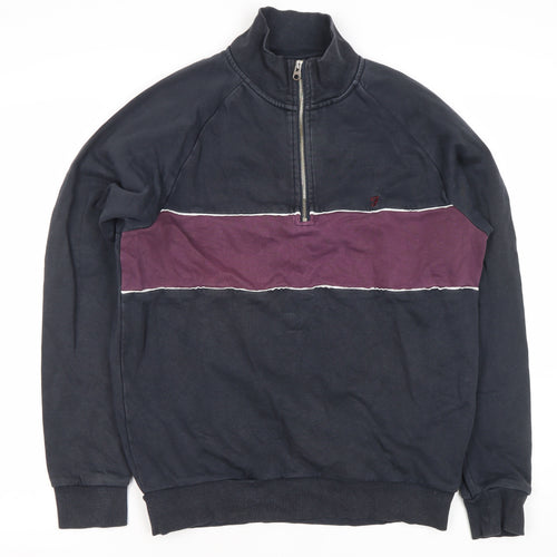 Farah Men’s Blue Half Zip Sweatshirt M Regular Fit Logo