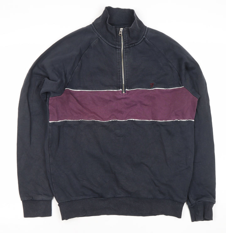 Farah Men’s Blue Half Zip Sweatshirt M Regular Fit Logo