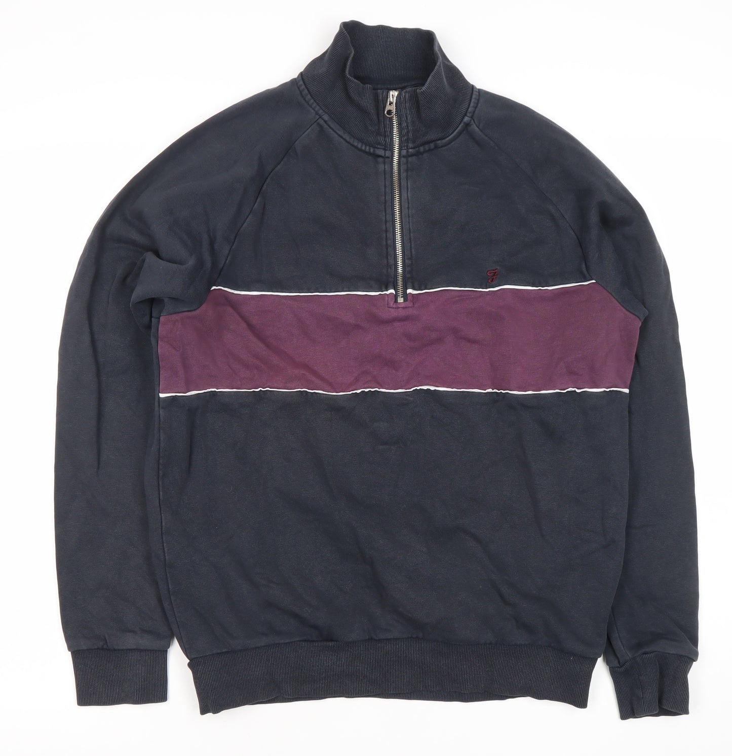Farah Men’s Blue Half Zip Sweatshirt M Regular Fit Logo