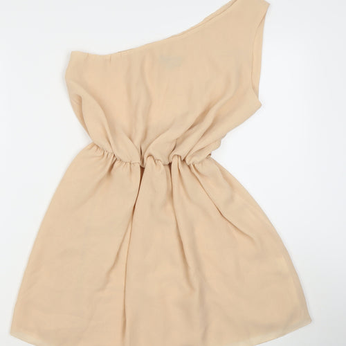 LOVE Women’s Beige One Shoulder Ruched Short Dress S/M