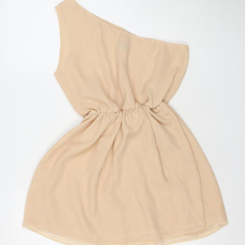 LOVE Women’s Beige One Shoulder Ruched Short Dress S/M