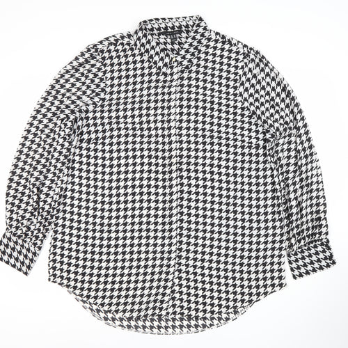New Look Women’s Black White Houndstooth Button-Up Shirt Size 18