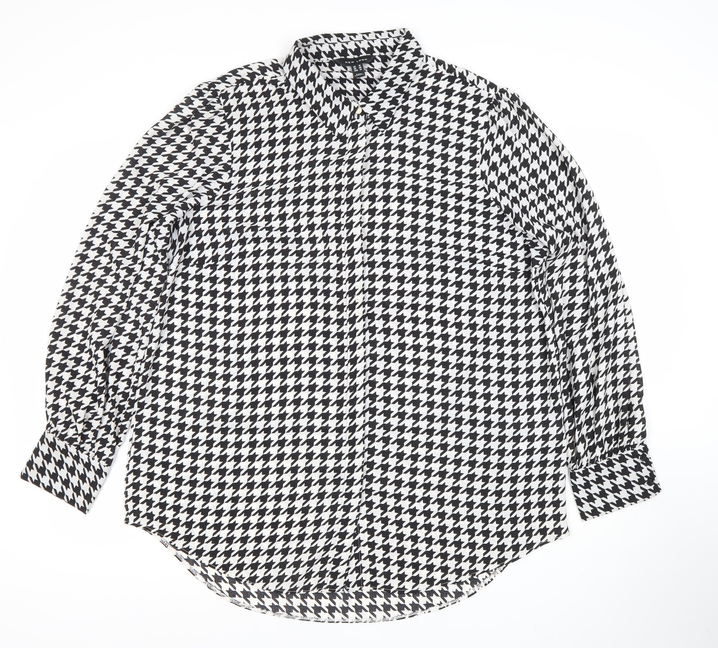 New Look Women’s Black White Houndstooth Button-Up Shirt Size 18