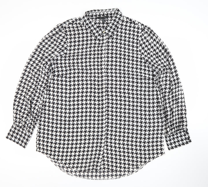 New Look Women’s Black White Houndstooth Button-Up Shirt Size 18