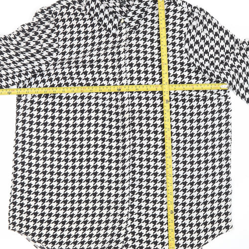 New Look Women’s Black White Houndstooth Button-Up Shirt Size 18