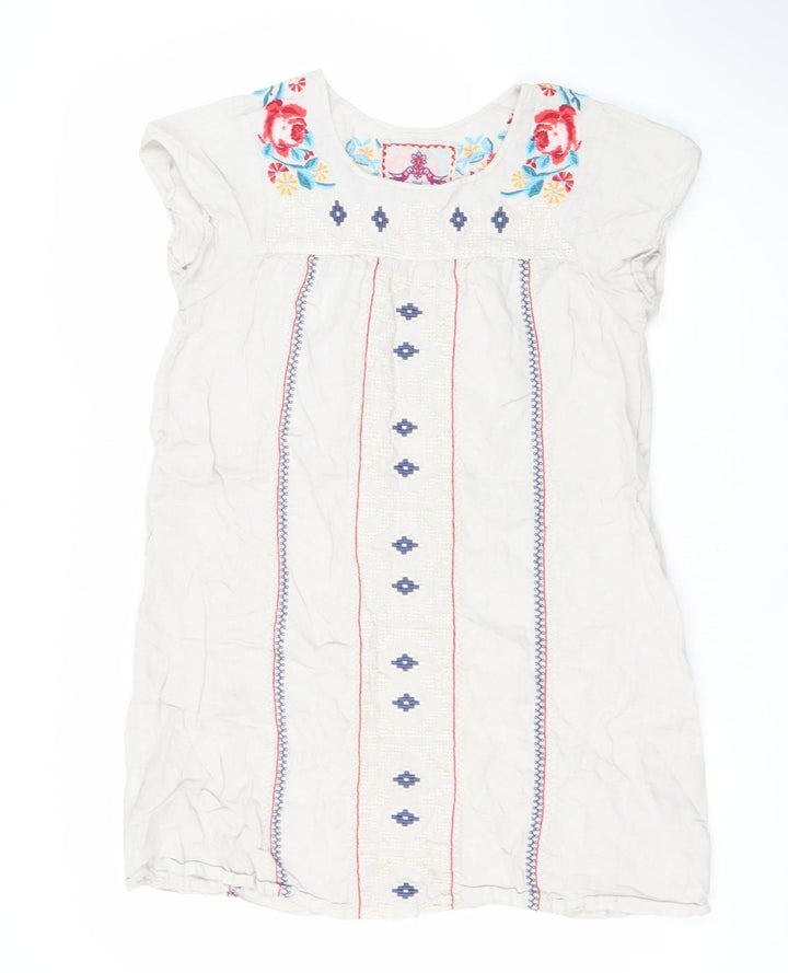 JW Los Angeles Women’s Ivory Embroidered Shift Dress M Boho Sleeveless