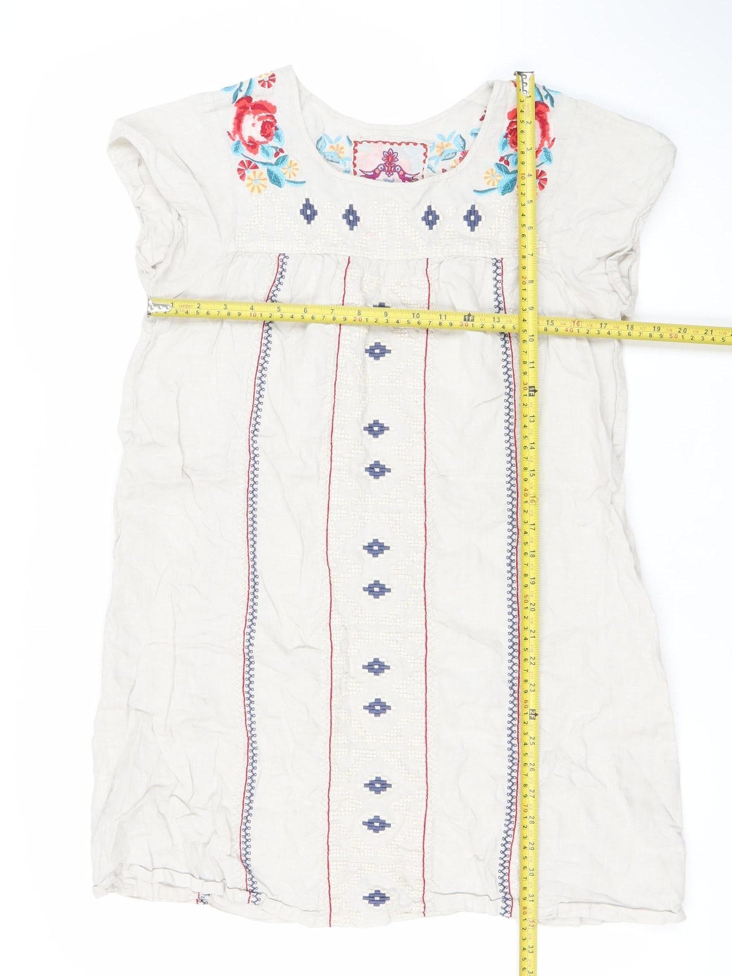 JW Los Angeles Women’s Ivory Embroidered Shift Dress M Boho Sleeveless
