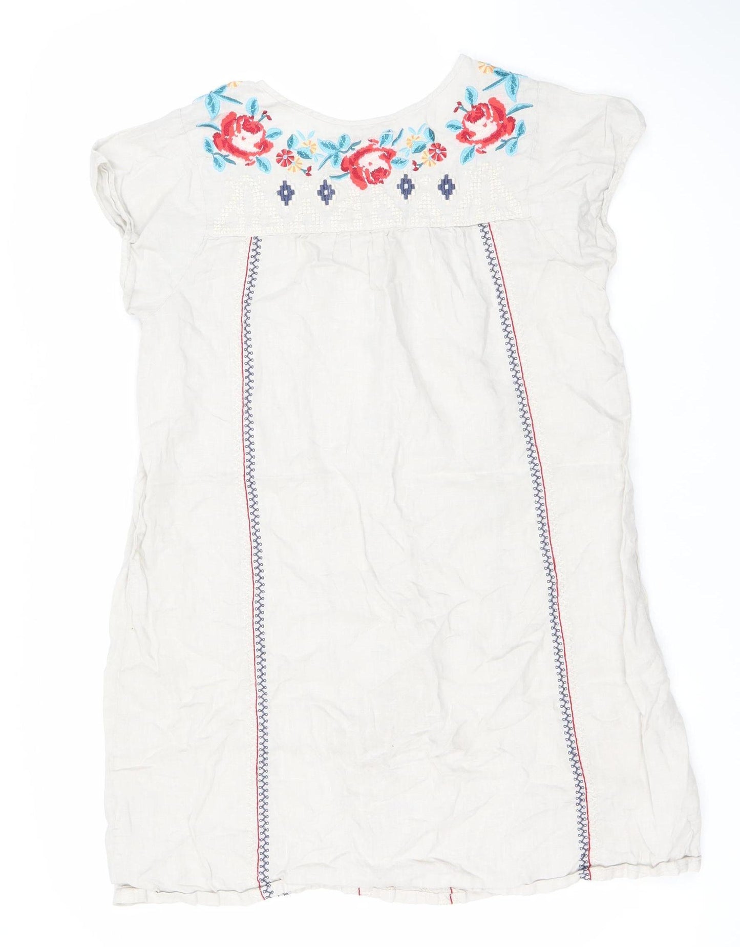JW Los Angeles Women’s Ivory Embroidered Shift Dress M Boho Sleeveless