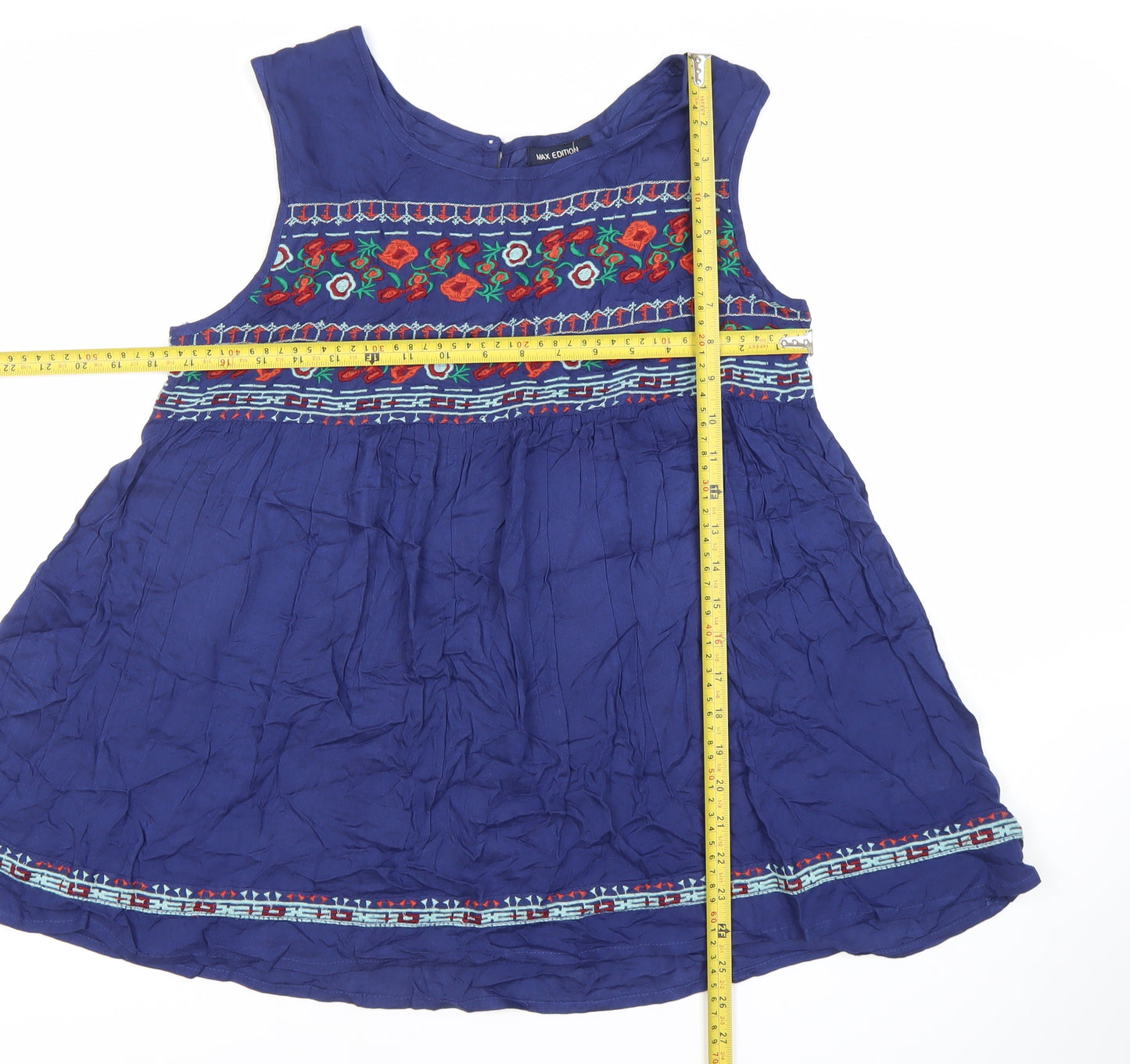 Max Edition Women’s Blue Bohemian Embroidered Tunic Blouse S