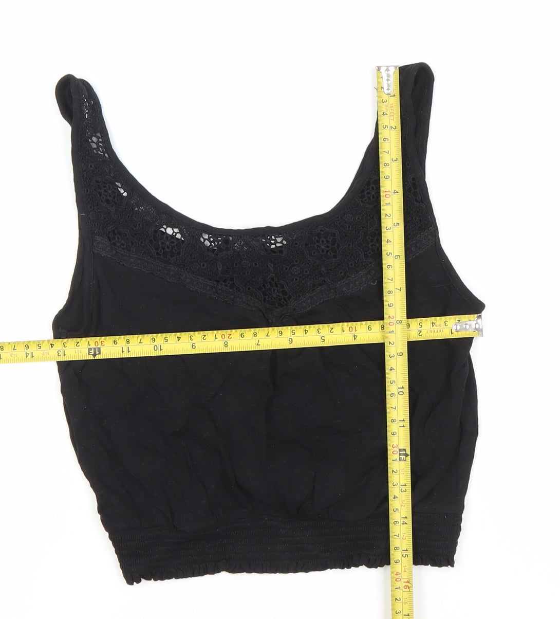 New Look Womens Black Size 10 Camisole Tank Top Crochet Trim