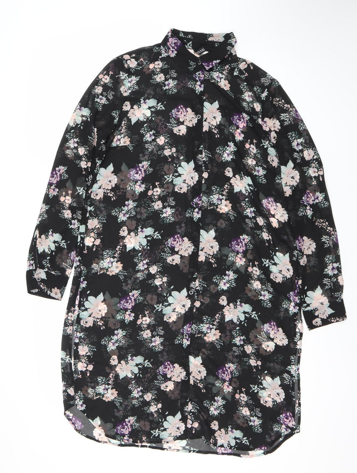 H&M Divided Women’s Black Floral Knee Length Shift Dress Size 8
