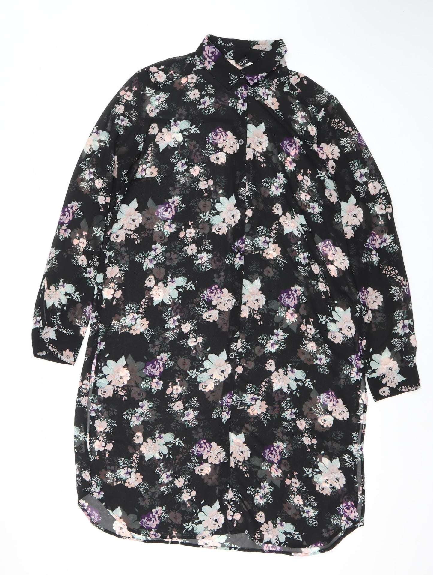 H&M Divided Women’s Black Floral Knee Length Shift Dress Size 8