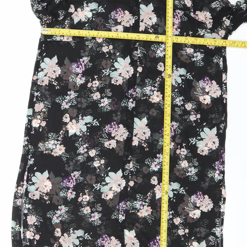 H&M Divided Women’s Black Floral Knee Length Shift Dress Size 8