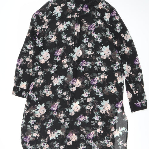 H&M Divided Women’s Black Floral Knee Length Shift Dress Size 8