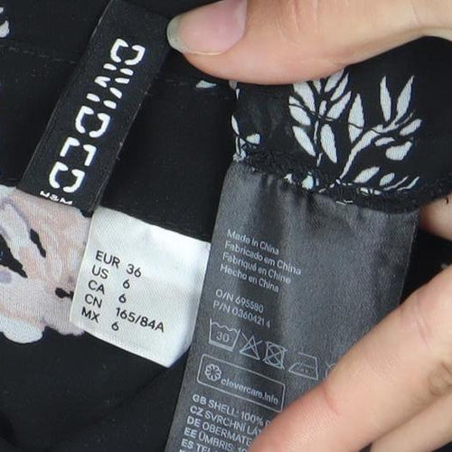 H&M Divided Women’s Black Floral Knee Length Shift Dress Size 8