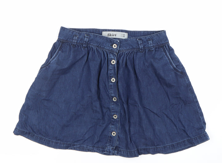 Women’s Blue Denim A-Line Short Skirt UK 10 Casual Pockets