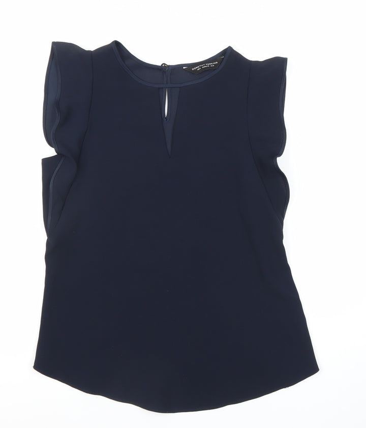 Dorothy Perkins Women’s Blue Size 8 Sleeveless Ruffle Blouse