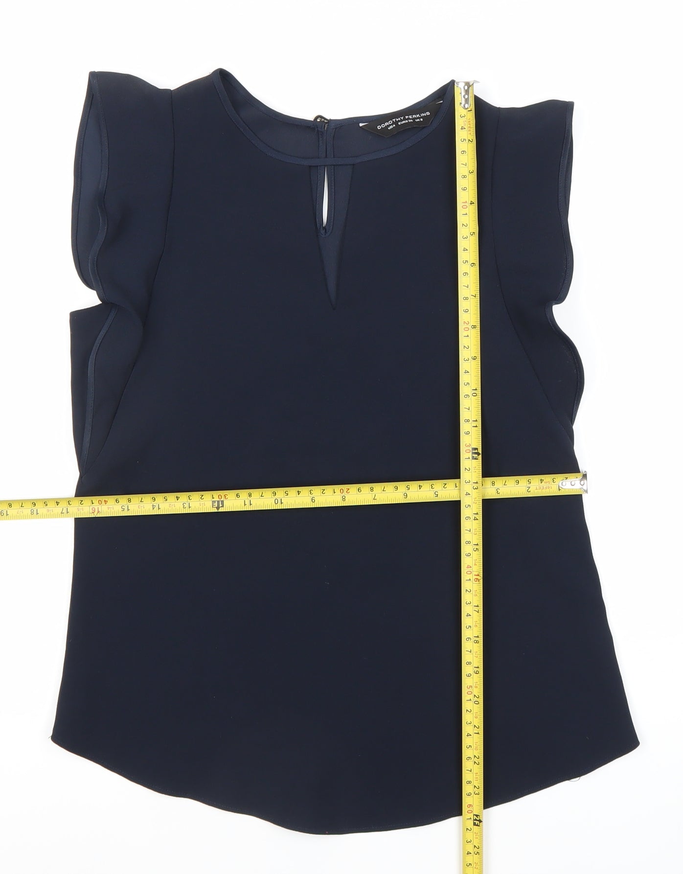 Dorothy Perkins Women’s Blue Size 8 Sleeveless Ruffle Blouse