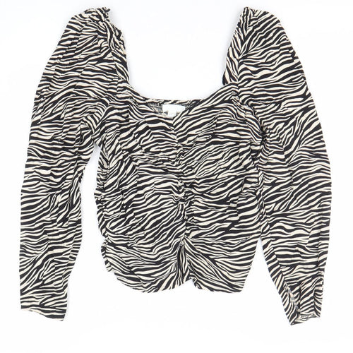 H&M Women’s Black Zebra Print Blouse Size 14 Long Sleeve Cropped